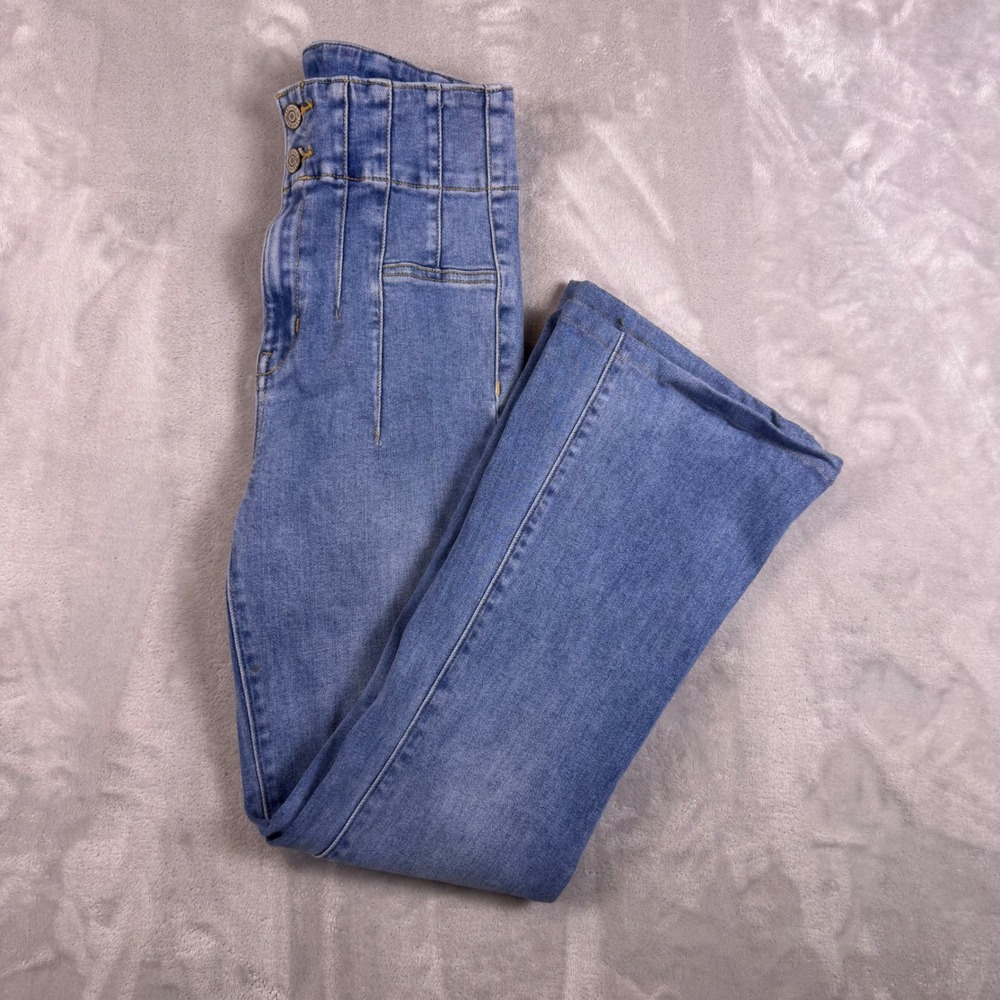 Zenana High Waisted Corset Flare Jeans Medium Wash Blue Corset Waist Size 27
